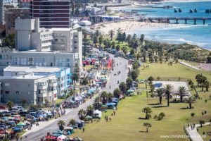 Coming into land, and despite this being Africa, it really could be any paradise resort in the world. The beaches in Nelson Mandela Bay, Port Elizabeth are world class, and the people welcoming, although race winner Frederik van Lierde in the middle of the shot, has other things on his mind.